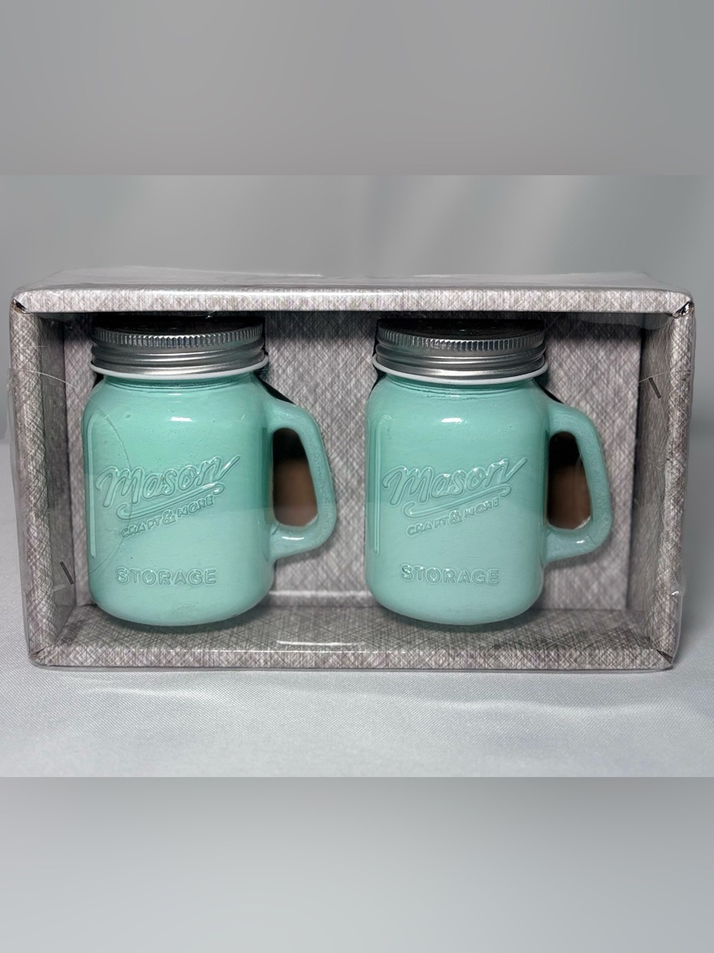 Mason Jar Glass Salt & Pepper Shakers Mint Green/Sea-foam 4oz NIB